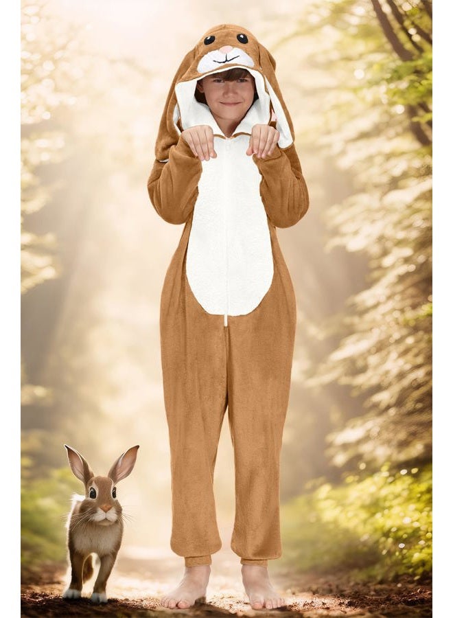 BesserBay Child Halloween Bunny Rabbit One Piece Hooded Onesie Soft Fleece Sherpa Jumpsuits Brown 10 Years - Image 4