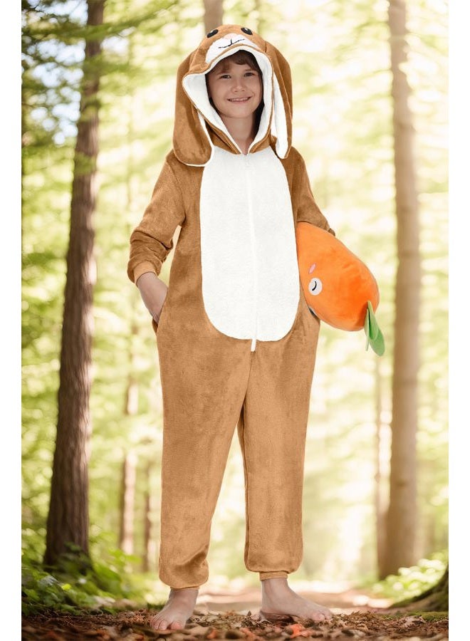 BesserBay Child Halloween Bunny Rabbit One Piece Hooded Onesie Soft Fleece Sherpa Jumpsuits Brown 10 Years - Image 5