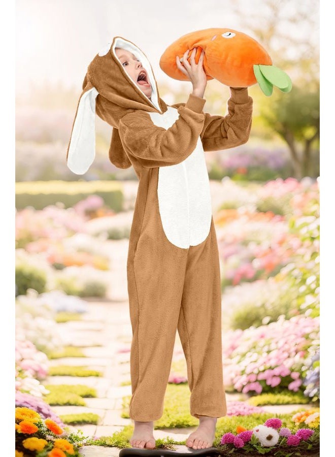 BesserBay Child Halloween Bunny Rabbit One Piece Hooded Onesie Soft Fleece Sherpa Jumpsuits Brown 10 Years - Image 3