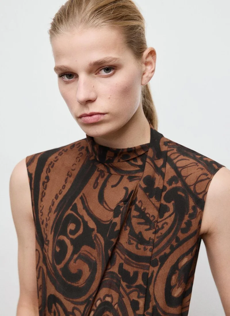 Mango 28-TERRACOTA Paisley-Print Jumpsuit With Belt for Women | Best Price UAE