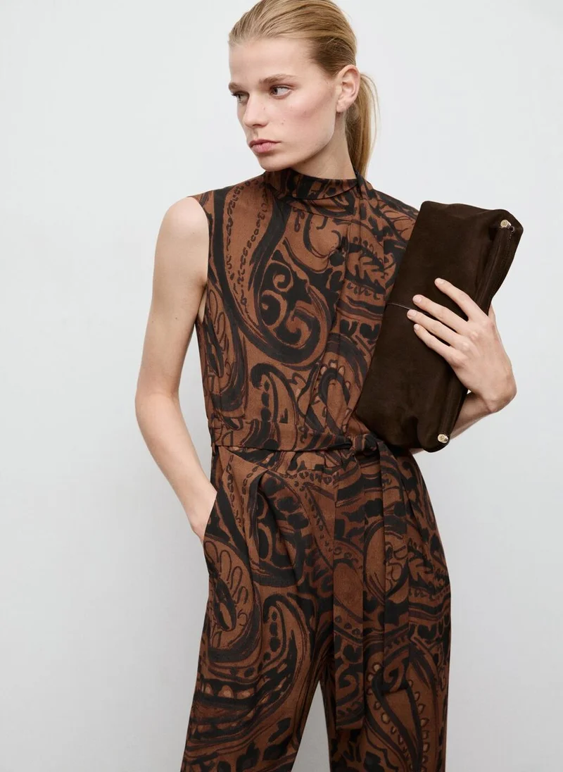 Mango 28-TERRACOTA Paisley-Print Jumpsuit With Belt for Women | Best Price UAE
