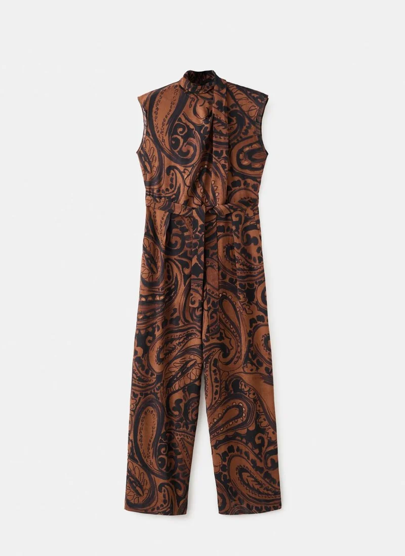 Mango 28-TERRACOTA Paisley-Print Jumpsuit With Belt for Women | Best Price UAE