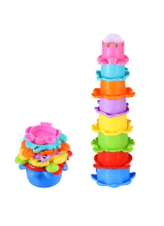 Y&D 8PCS Baby Bathtub Stacking Cup Toy Set, Squirting Bath Toys Summer Beach Fun Water Play Cups & for Toddlers Infants - Educational  - Image 1