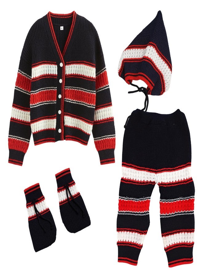 little PANDA Baby Sweater for Baby Boys & Baby Girls Woollen Full Sleeves, V Neck Sweater Top, Bottom, Cap & Booties Set (in, Age, 6 Months, 9 Months, Regular, Navy-Blue) - Image 2