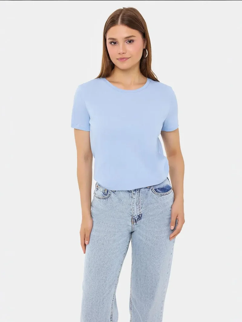 HICCUP Basic Round Neck Short Sleeve T-Shirt