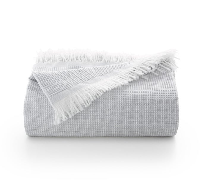 MULTIPURPOSE BEDSPREAD FOR 90105 CM BED AND SOFA PLAID FOULARD BEDSPREAD SOFA COVER 2 SEATER SOFT AND BREATHABLE HONEYCOMB COTTON 180 X 280 CM LIGHT GREY