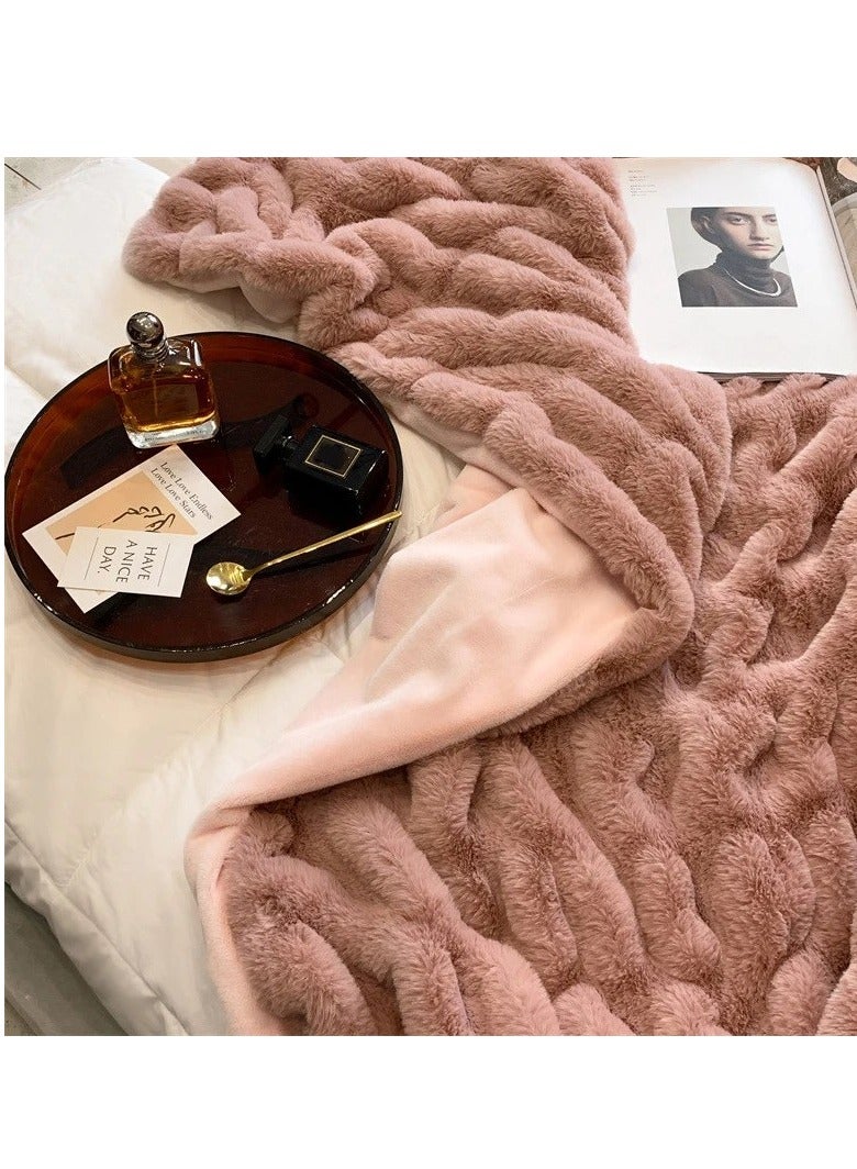 Faux Fur Blanket Thick Warm Rabbit Hair Gray Plush Soft Plaid Throw 200*230cm for Double Bed Winter Sofa Cover - Image 2