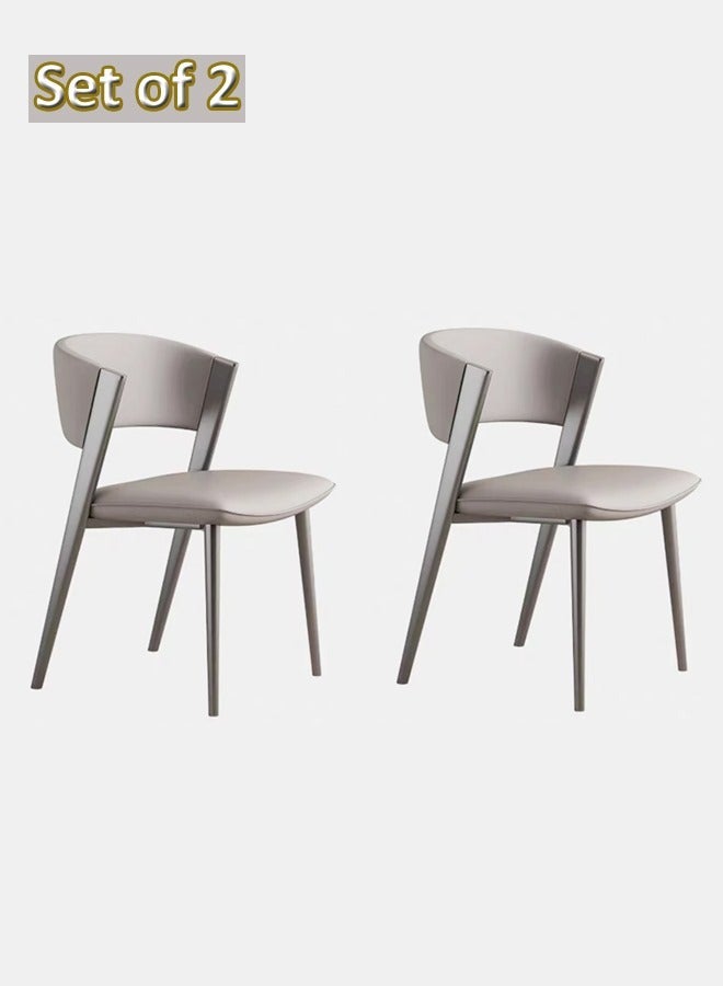 fashionhome Set of 2 Multipurpose Use Italian Light Luxury Dining Chairs Minimalist Design Curved Upholstered Leather Backrest Accent Chairs Comfortable Restaurant Chairs Durable Carbon Steel Legs Living Room Chairs 44x50x80 cm - Image 2