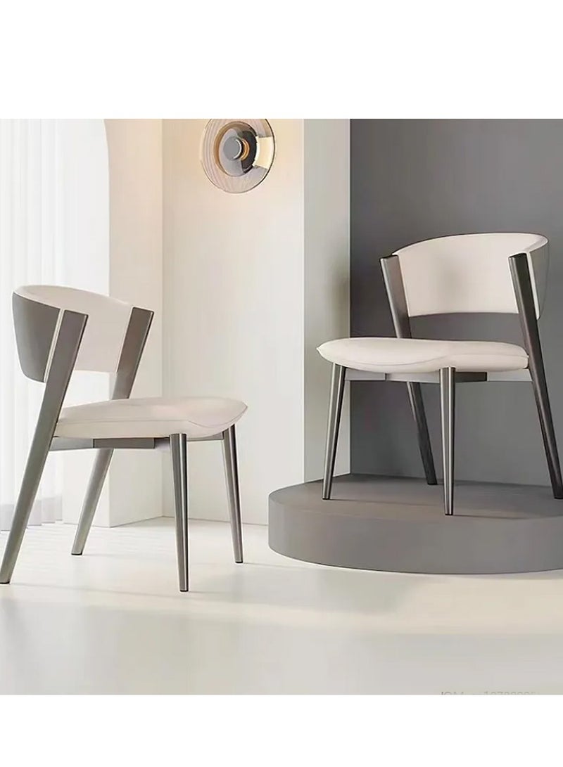fashionhome Set of 2 Multipurpose Use Italian Light Luxury Dining Chairs Minimalist Design Curved Upholstered Leather Backrest Accent Chairs Comfortable Restaurant Chairs Durable Carbon Steel Legs Living Room Chairs 44x50x80 cm - Image 1