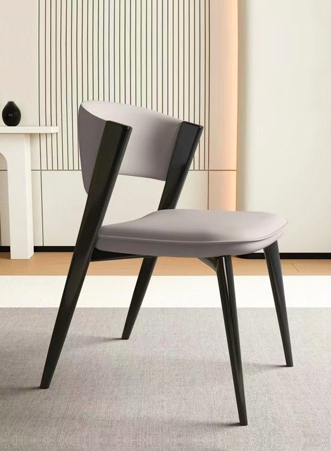 fashionhome Set of 2 Multipurpose Use Italian Light Luxury Dining Chairs Minimalist Design Curved Upholstered Leather Backrest Accent Chairs Comfortable Restaurant Chairs Durable Carbon Steel Legs Living Room Chairs 44x50x80 cm - Image 5