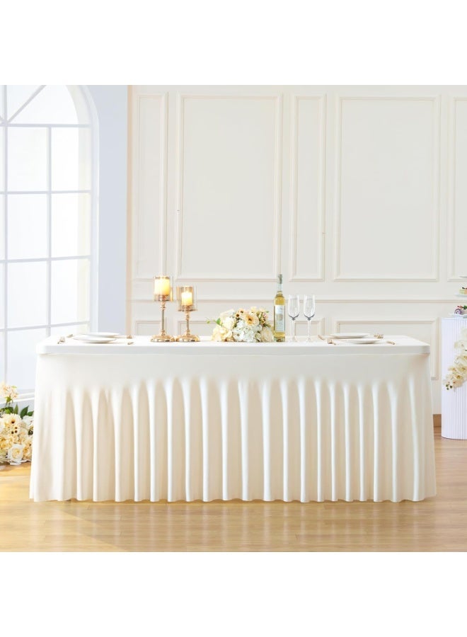 Ivory Rectangle Tablecloth 6ft x 30in Spandex Wrinkle-Resistant Ruffled Table Skirt Perfect for Banquets, Weddings, Parties - Image 3