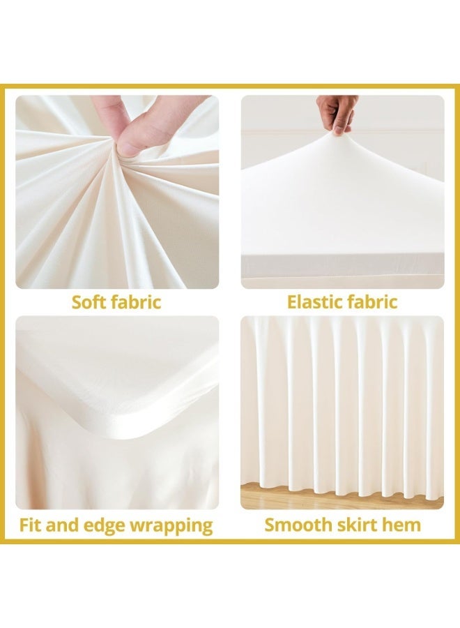 Ivory Rectangle Tablecloth 6ft x 30in Spandex Wrinkle-Resistant Ruffled Table Skirt Perfect for Banquets, Weddings, Parties - Image 2
