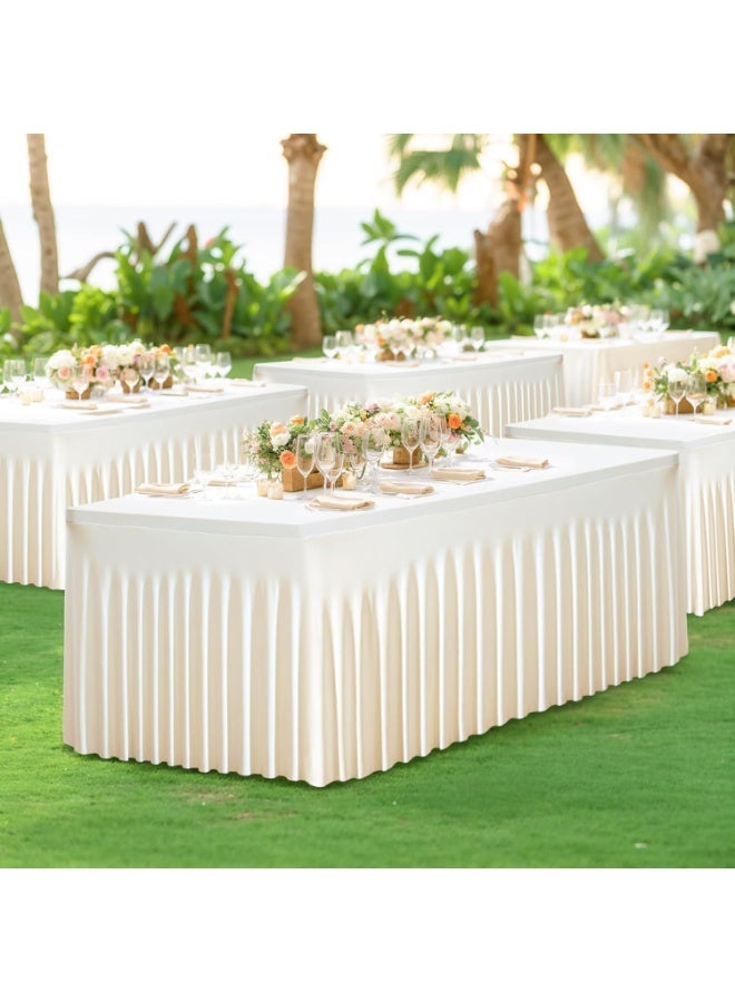 Ivory Rectangle Tablecloth 6ft x 30in Spandex Wrinkle-Resistant Ruffled Table Skirt Perfect for Banquets, Weddings, Parties - Image 4