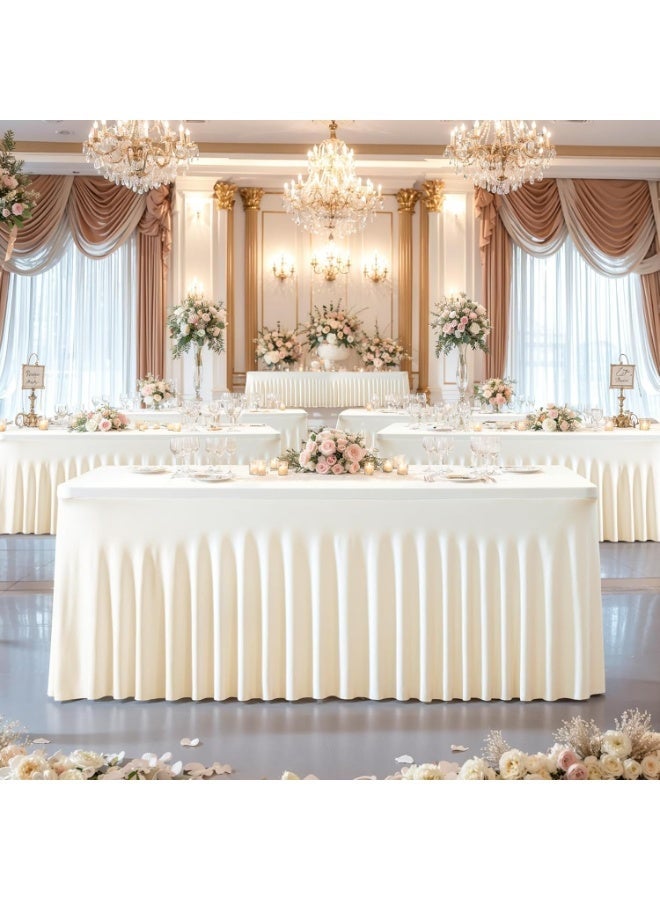 Ivory Rectangle Tablecloth 6ft x 30in Spandex Wrinkle-Resistant Ruffled Table Skirt Perfect for Banquets, Weddings, Parties - Image 5