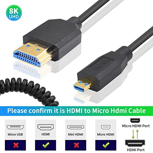 Duttek 8K Coiled Micro HDMI to HDMI Cable 1FT-4FT, 48Gbps HDMI to Micro HDMI 2.1 Cable Ultra Thin (8K@60Hz, 4K@240Hz) for Camera, Raspberry Pi 5 4, GoPro Hero, Cam Link Samsung G8,G9 and HDR Support - Image 3