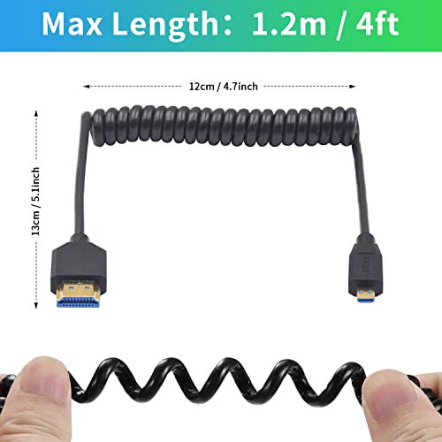 Duttek 8K Coiled Micro HDMI to HDMI Cable 1FT-4FT, 48Gbps HDMI to Micro HDMI 2.1 Cable Ultra Thin (8K@60Hz, 4K@240Hz) for Camera, Raspberry Pi 5 4, GoPro Hero, Cam Link Samsung G8,G9 and HDR Support - Image 5