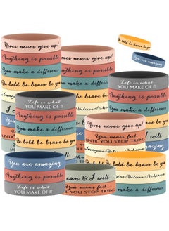 50 Pcs Inspirational Wristbands Motivational Bracelets Rubber Bracelets Thank You Gifts Bulk For Kids Students Women Men Stretch Quote Silicone Bracelets(Bright Colors Teens Size)