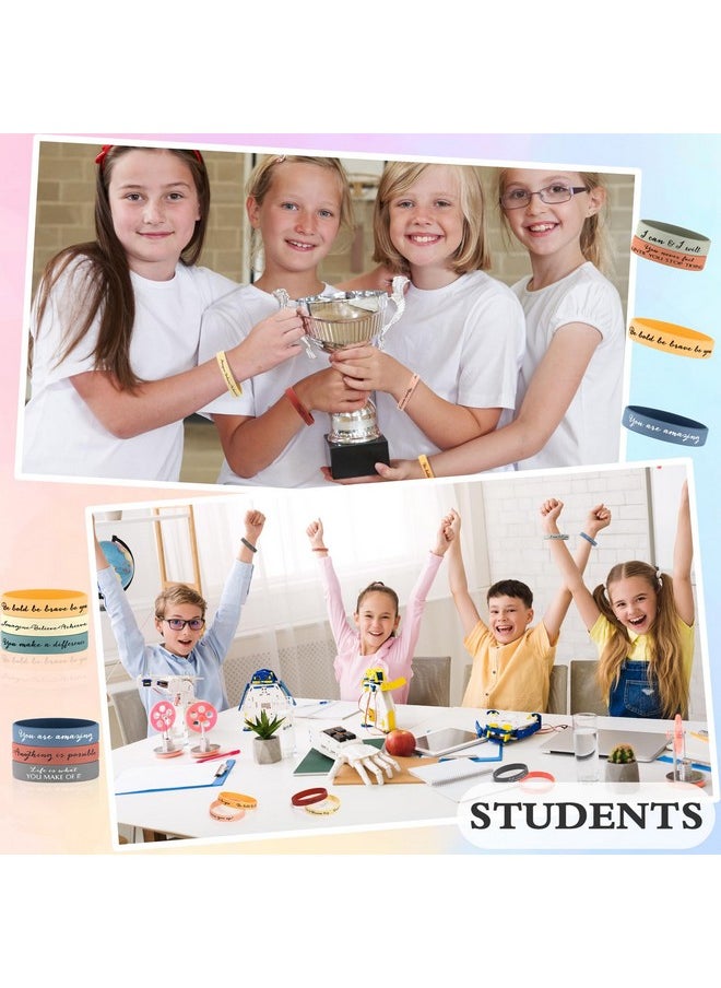 Sieral - 50 Pcs Inspirational Wristbands Motivational Bracelets Rubber Bracelets Thank You Gifts Bulk For Kids Students Women Men Stretch Quote Silicone Bracelets(Bright Colors Teens Size) - Image 1