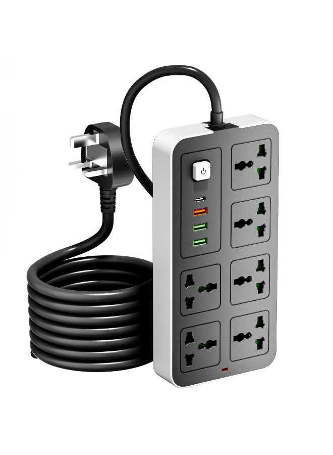 انفلكس سلك تمديد INFLUX 6-Outlet 3M مع منافذ USB ونوع C، وواقي زيادة التيار ومحول متعدد المقابس، وكابل تمديد الطاقة، ومحور USB مع قابس ذكي، ومقبس، ومفتاح مثالي للألعاب مع قابس منصهر 13 أمبير - Image 1
