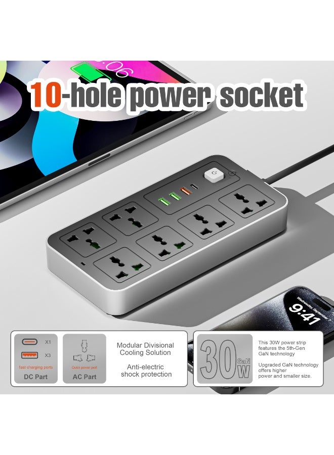 انفلكس سلك تمديد INFLUX 6-Outlet 3M مع منافذ USB ونوع C، وواقي زيادة التيار ومحول متعدد المقابس، وكابل تمديد الطاقة، ومحور USB مع قابس ذكي، ومقبس، ومفتاح مثالي للألعاب مع قابس منصهر 13 أمبير - Image 3