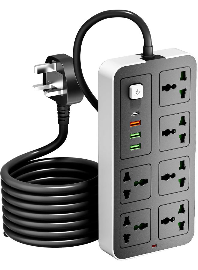 انفلكس سلك تمديد INFLUX 6-Outlet 3M مع منافذ USB ونوع C، وواقي زيادة التيار ومحول متعدد المقابس، وكابل تمديد الطاقة، ومحور USB مع قابس ذكي، ومقبس، ومفتاح مثالي للألعاب مع قابس منصهر 13 أمبير - Image 1