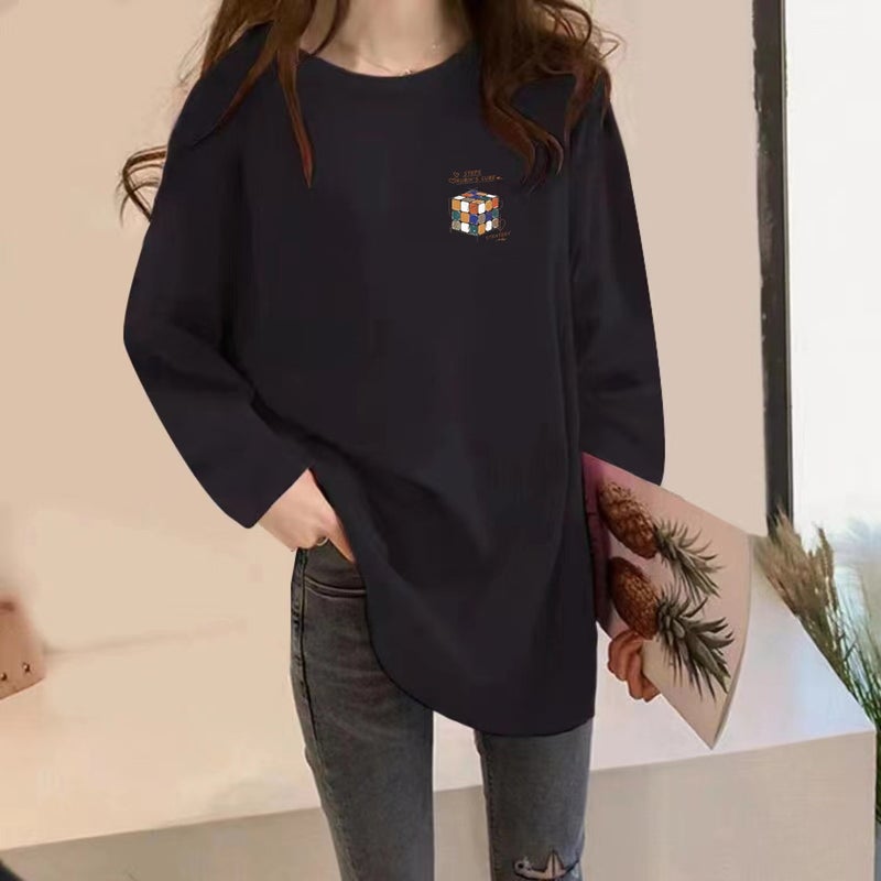 Plus Size Mid-Length Long-Sleeved T-Shirt Women'S Autumn New Korean Style Loose Chubby Girl Bottoming Shirt Round Neck Western Style Top Ins - Image 3