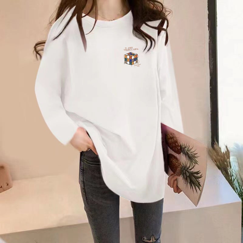Plus Size Mid-Length Long-Sleeved T-Shirt Women'S Autumn New Korean Style Loose Chubby Girl Bottoming Shirt Round Neck Western Style Top Ins - Image 1