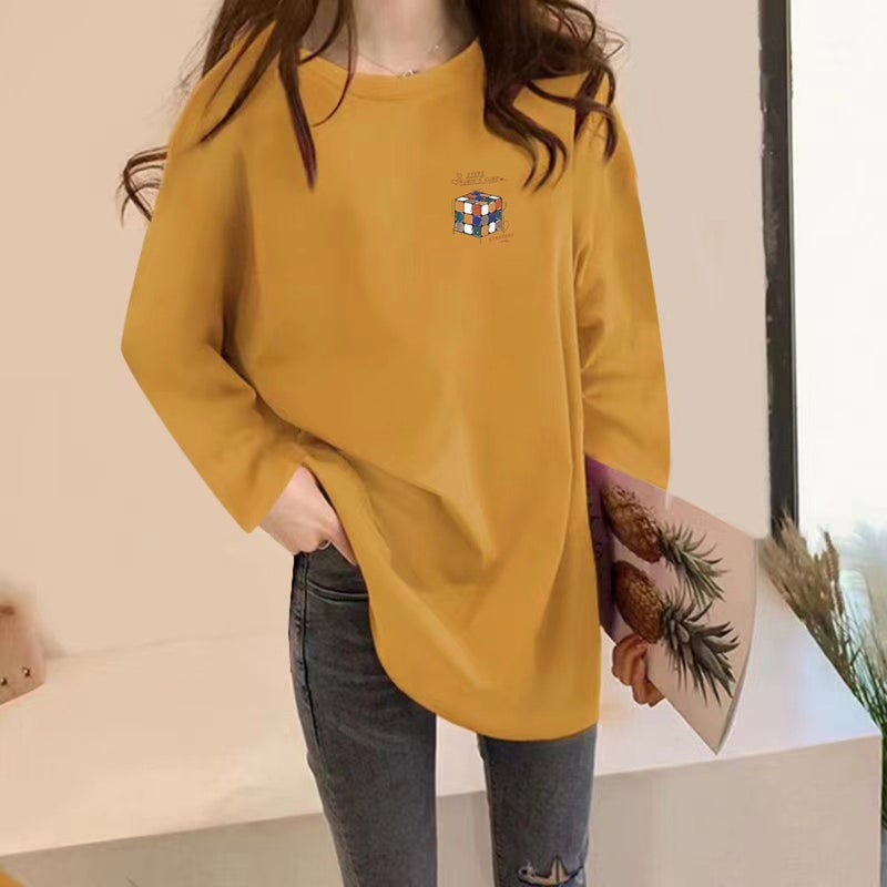 Plus Size Mid-Length Long-Sleeved T-Shirt Women'S Autumn New Korean Style Loose Chubby Girl Bottoming Shirt Round Neck Western Style Top Ins - Image 4