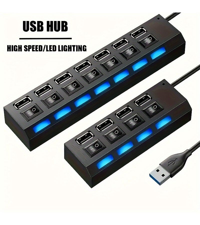 1pc High Speed USB 2.0 Hub with Individual Switches 7 Port USB Powered Expander for Drives HDD Keyboard Mouse RV Use Multi Device Hub Black - Image 4
