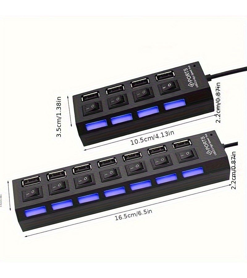 1pc High Speed USB 2.0 Hub with Individual Switches 7 Port USB Powered Expander for Drives HDD Keyboard Mouse RV Use Multi Device Hub Black - Image 3