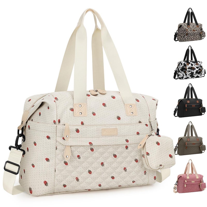 Pritent Diaper Bag Tote - Diaper Baby Bags with Pacifier Case, Shoulder Straps, Stroller Clips, Waterproof Large Mommy Maternity Travel Baby Bag for Mom and Dad, strawberry - Image 1