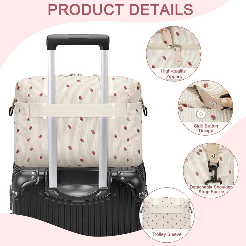 Pritent Diaper Bag Tote - Diaper Baby Bags with Pacifier Case, Shoulder Straps, Stroller Clips, Waterproof Large Mommy Maternity Travel Baby Bag for Mom and Dad, strawberry - Image 5