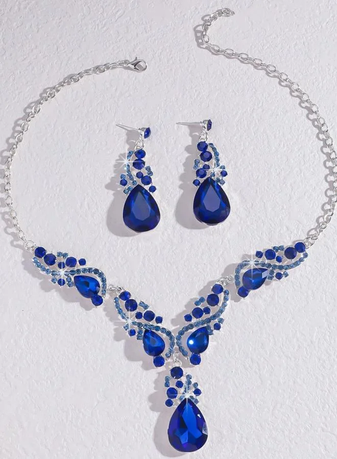 تايك تو طقم مجوهرات قلادة وأقراط مزينة بدلاية حجر راين قطعتين