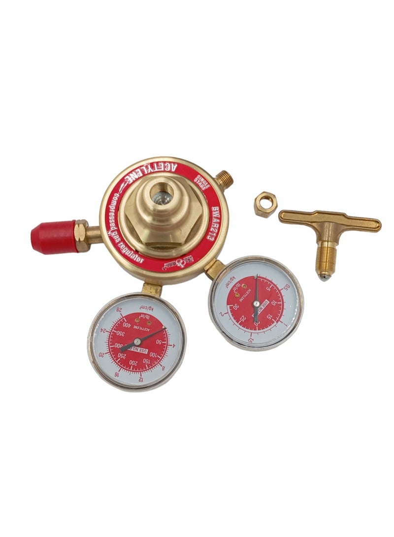 BW R213 Acetylene Gas Regulator with Dual Pressure Gauges, Brass Body - Image 2