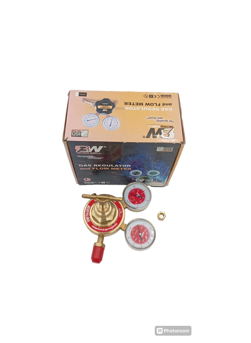 BW R213 Acetylene Gas Regulator with Dual Pressure Gauges, Brass Body - Image 4