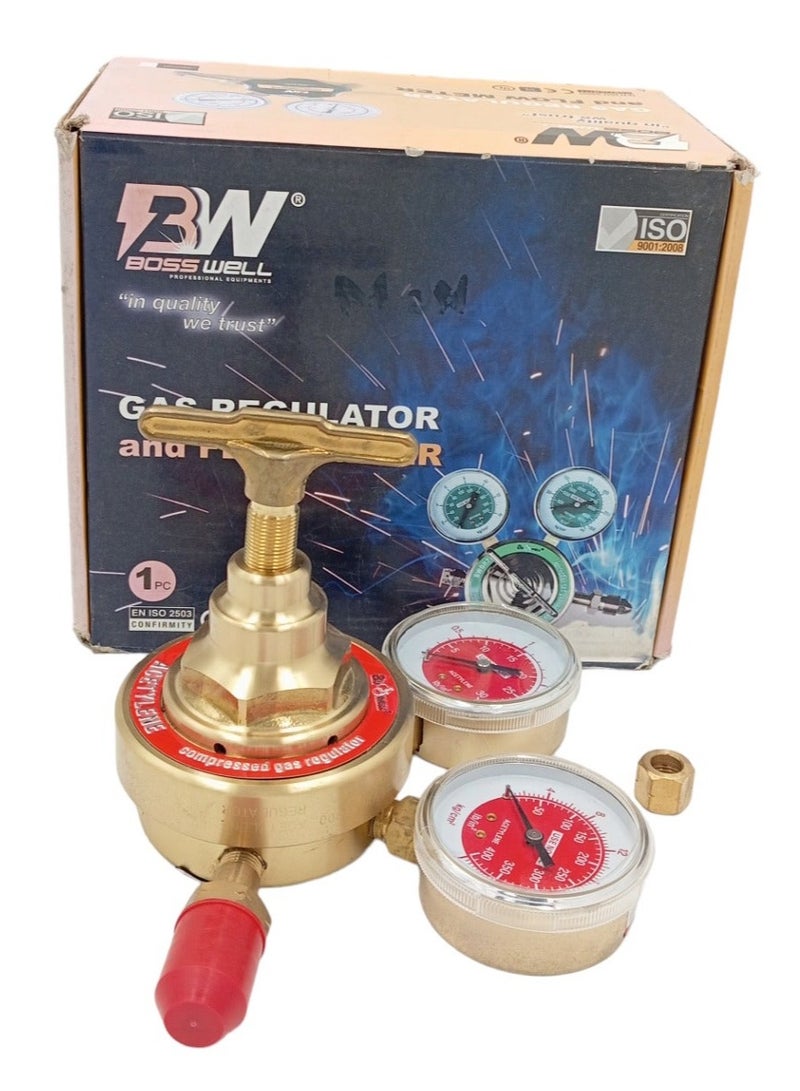 BW R213 Acetylene Gas Regulator with Dual Pressure Gauges, Brass Body - Image 1