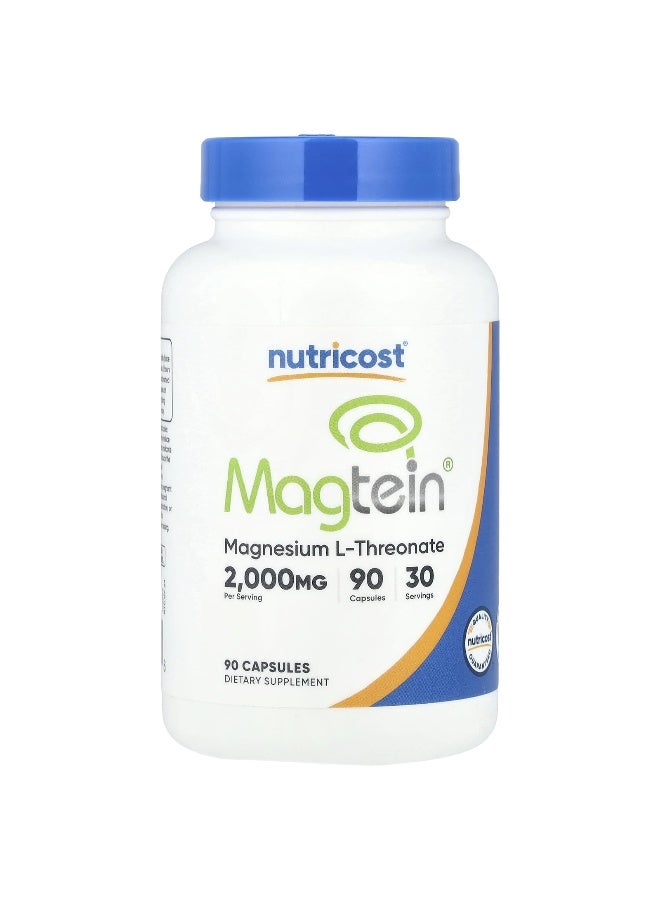 Nutricost, Magtein®, Magnesium L-Threonate, 2,000 mg, 90 Capsules (666 mg per Capsule) (Packaging may vary) - Image 1