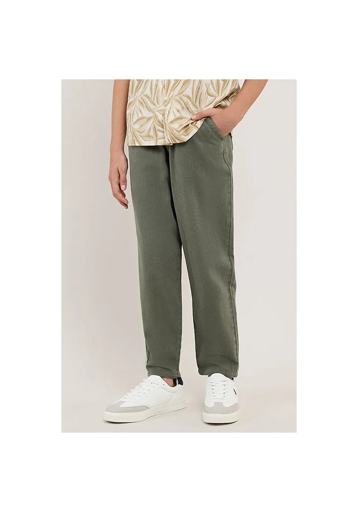 أر أند بي Solid Relaxed Fit Pants with Drawstring Waist