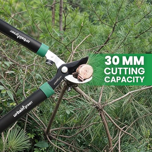 Urbain Green 26" Bypass Lopper by Sharpex with 30mm Cutting Capacity, Garden Pruner & Tree Trimmer with Comfortable Steel Handles and PVC Grip - Image 3