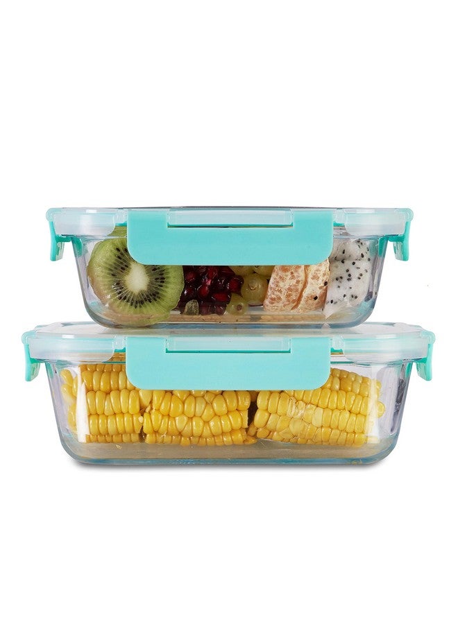 Allo FoodSafe 640ml & 1040ml Rectangle Glass Food Storage Container | Microwave Safe | High Borosilicate | Leak Proof | Set of 2, Transparent - Image 1