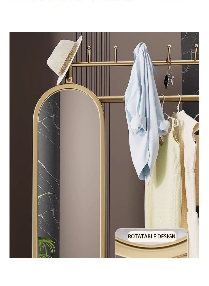 keke Thickened Small Light Luxury Gold 60cm Coat Rack [Rotating Mirror, 4-Hook Storage Basket, Universal Wheels] - Image 3