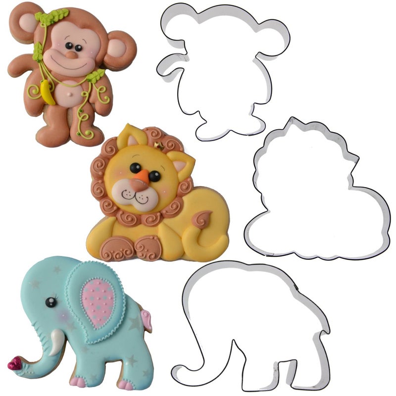 Sweet Elite Tools Jungle Animal Cookie Cutter Set- Elephant  Monkey  Lion by Chapix Cookies - Image 1