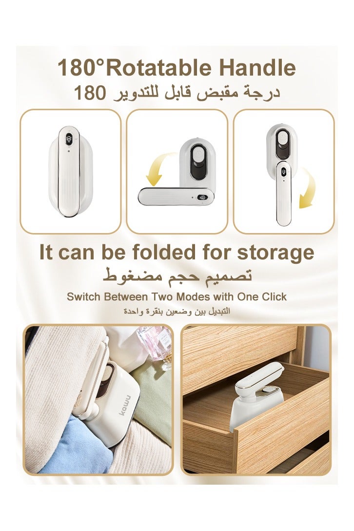  كاو مكواة بخار محمولة للسفر، مكواة بخار صغيرة 2 في 1 للملابس الجافة والرطبة، مكواة بخار محمولة قابلة للدوران 180 درجة للمنزل والسفر والمسكن والهدايا والمدرسة والمكتب والمنزل - Image 4