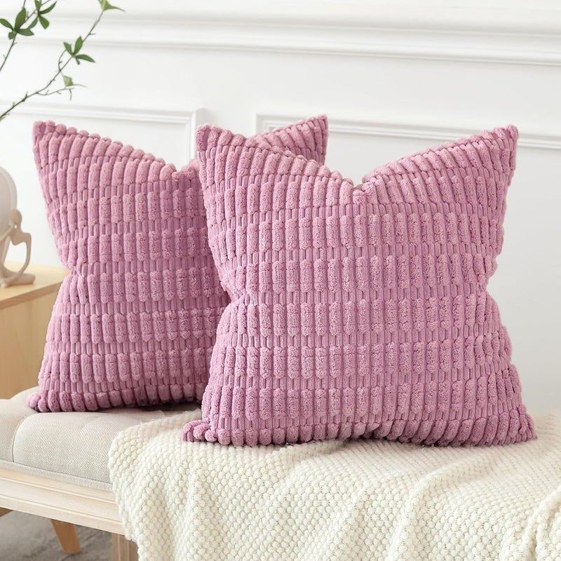 JOTOM Pack of 2 Corduroy Soft Striped Cushion Covers 40x40 cm 16x16 Inch Boho Decorative Throw Pillow Covers Square Cushion Case Home Decor Pillow Cases for Couch Sofa Living Room Bed (Taro Purple) - Image 4