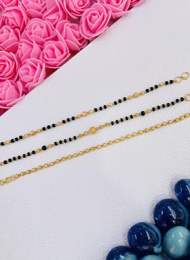 JHB Golden Gold-Plated Brass Bracelet 3 pis Combo for Women (Black Bead Hand Mangalsutra Bracelet) - Image 5