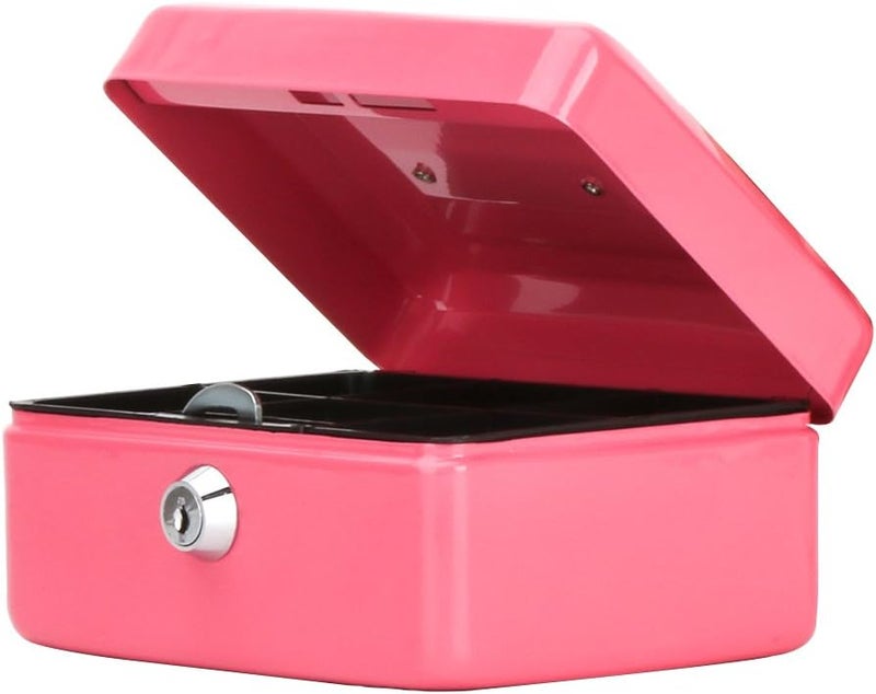 Decaller Small Cash Box with Key Lock, Portable Metal Money Box with Double Layer & 2 Keys for Security, Pink, 6" x 4 4/5" x 3 1/5", QH1506XS - Image 1