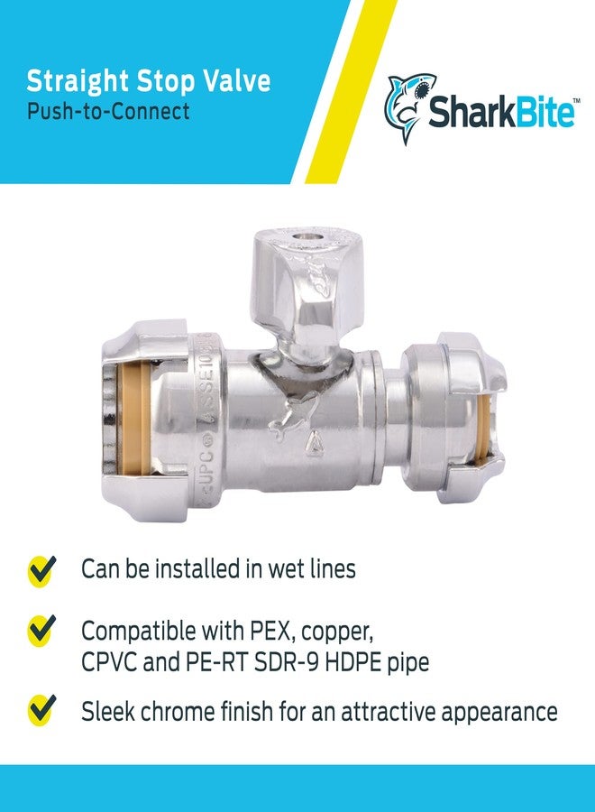 SharkBite 1/2 Push to Connect x 1/4 Inch (3/8 Inch OD) Push to Connect Straight Stop Valve, Quarter Turn, PEX Pipe, Copper, CPVC, PE-RT, HDPE, 23049-0000LF - Image 4