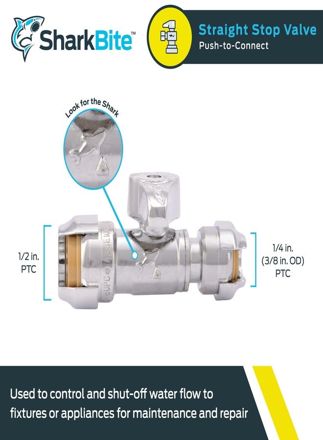 SharkBite 1/2 Push to Connect x 1/4 Inch (3/8 Inch OD) Push to Connect Straight Stop Valve, Quarter Turn, PEX Pipe, Copper, CPVC, PE-RT, HDPE, 23049-0000LF - Image 2