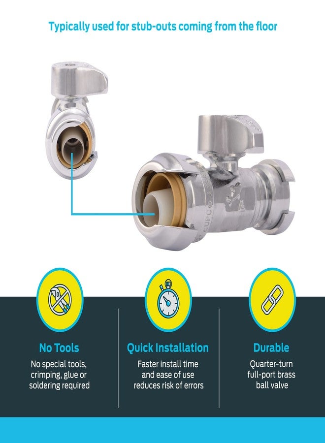 SharkBite 1/2 Push to Connect x 1/4 Inch (3/8 Inch OD) Push to Connect Straight Stop Valve, Quarter Turn, PEX Pipe, Copper, CPVC, PE-RT, HDPE, 23049-0000LF - Image 3