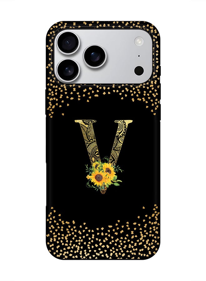 Stylizedd Tough Pro Magnetic Case for iPhone 17 Pro Max, Dual Layer hybrid PC + TPU Mobile Cover Matte - Custom Floral Monogram - V ( Black )